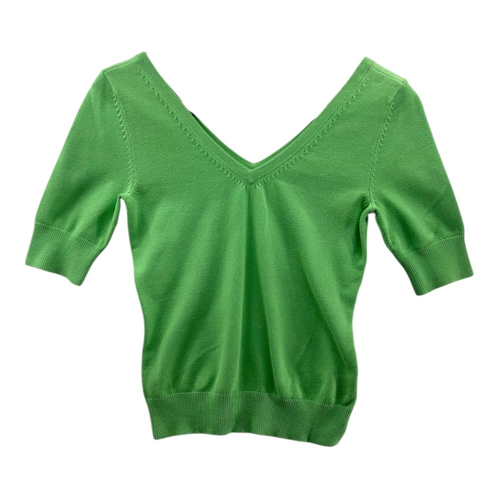 Tommy Hilfiger Womens Green V Neck Short Sleeve Sweater Top Size S P